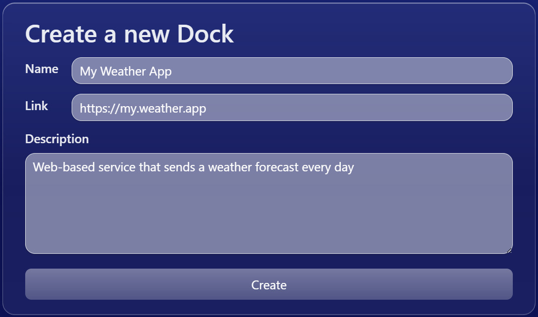 Creation of a Dock form